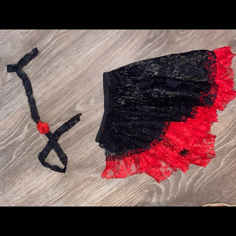 Salsa style see through skirt with rose neck strap